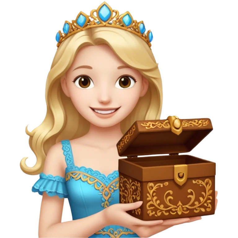 A smiling girl holding a beautiful box in her hand emoji