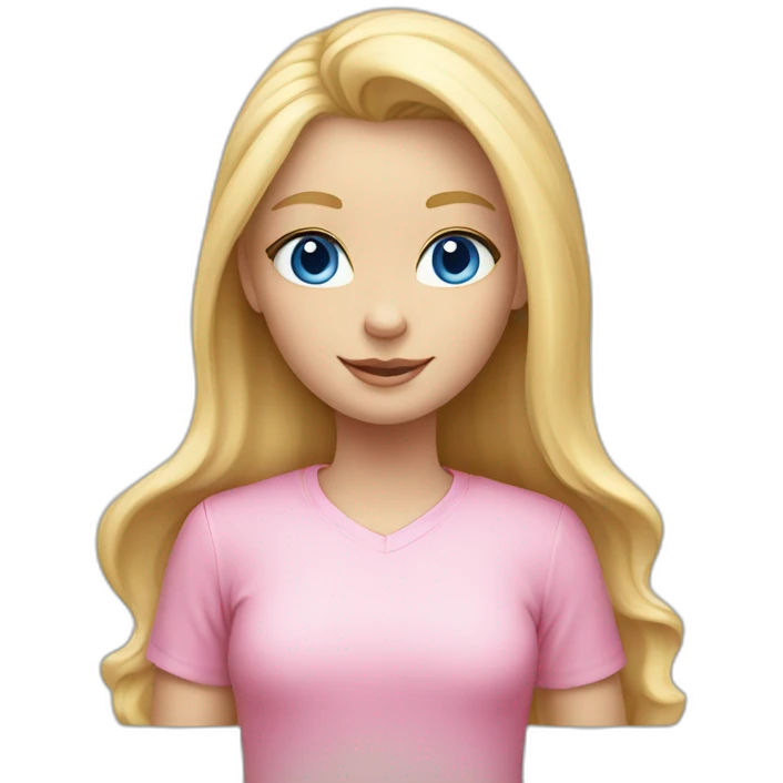 Blond girl with blue eyes and a pink shirt, straight haie emoji