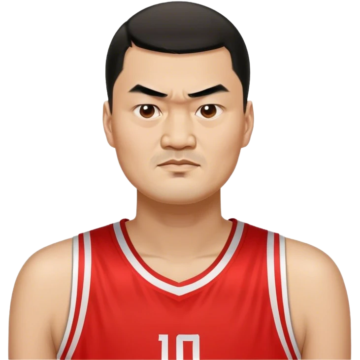 Yao Ming – Cinematic Realistic Portrait of Yao Ming, depicted as a towering basketball icon in a modern uniform, with a gentle yet determined expression and dynamic arena lighting that highlights his immense stature and graceful athleticism. emoji