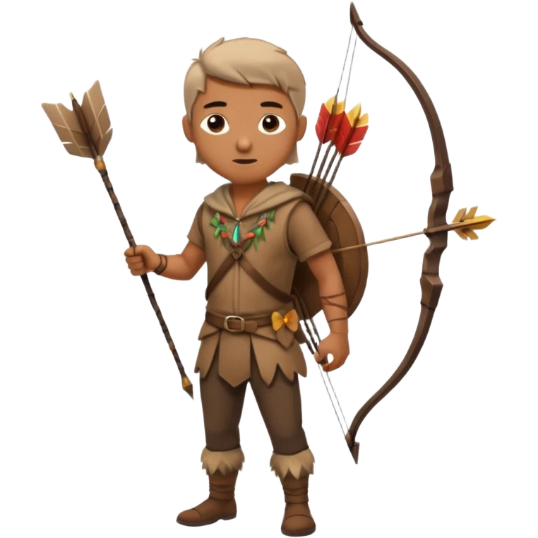 The classic hunter image with a bow and arrow on his back, dressed in brown with some animal made decorations emoji
