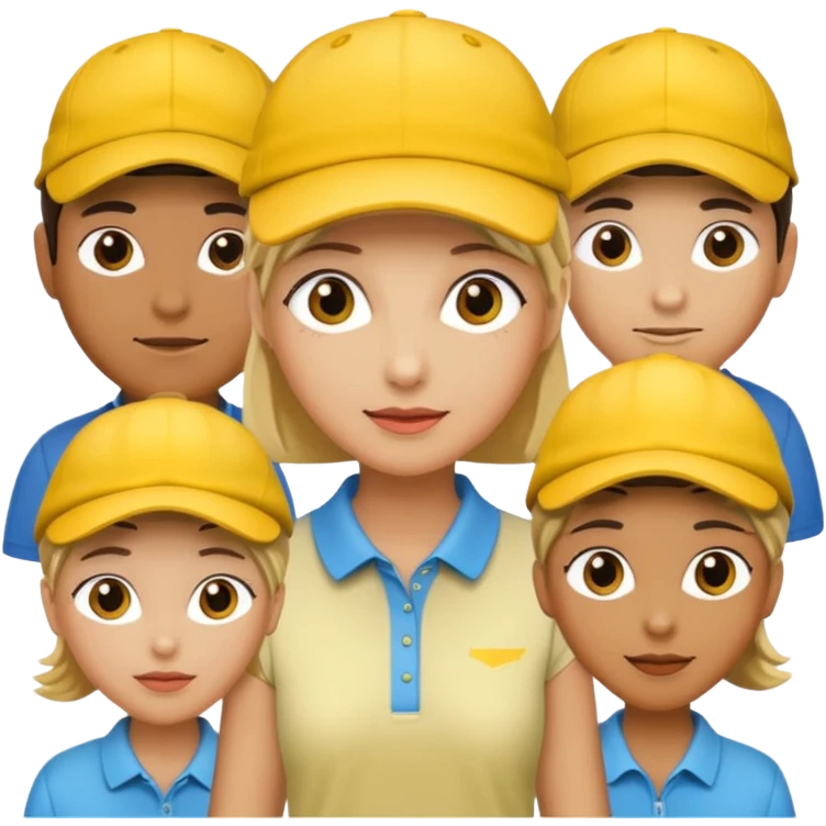 16 blokes on a golf trip wearing yellow golf caps emoji