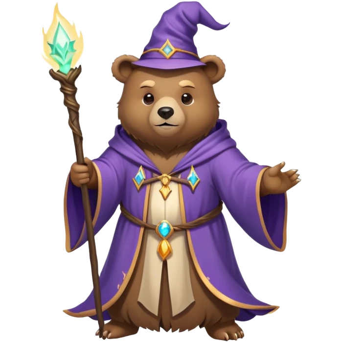 A bear wizard casting a spell with magical staff and flowing robes emoji