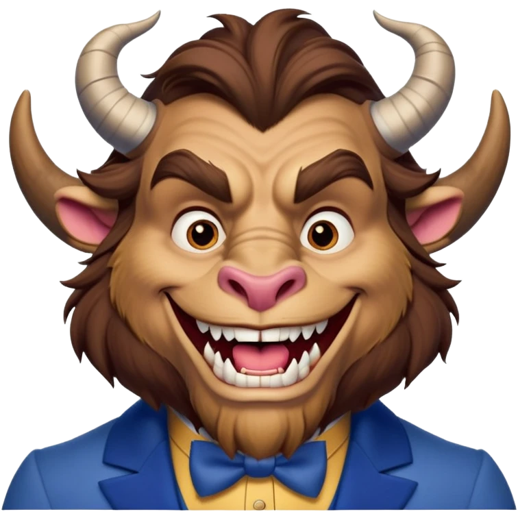 Beast from Beauty and the Beast with human mouth smiling, gentler expression, blue formal outfit emoji