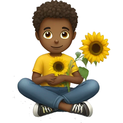 boy sitting with sunflower emoji