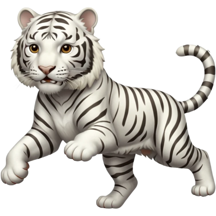 A white tiger pouncing at the screen with silver accsents  emoji