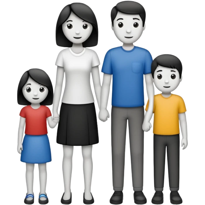 Mono line pencil-drawn stick figure mom, dad, son, and daughter  emoji