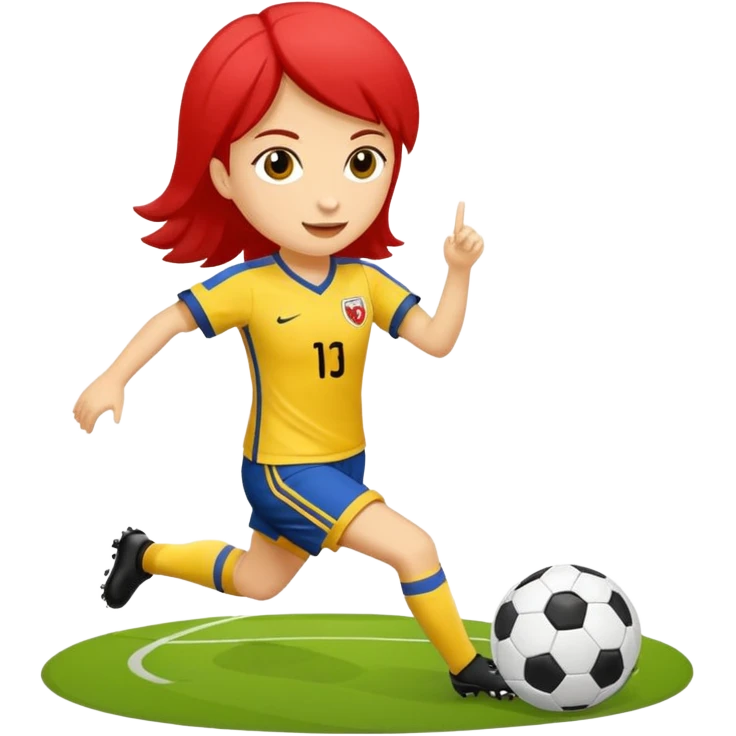 kumral bir kadın sarı kırmızı bir formayla futbol oynuyor emoji