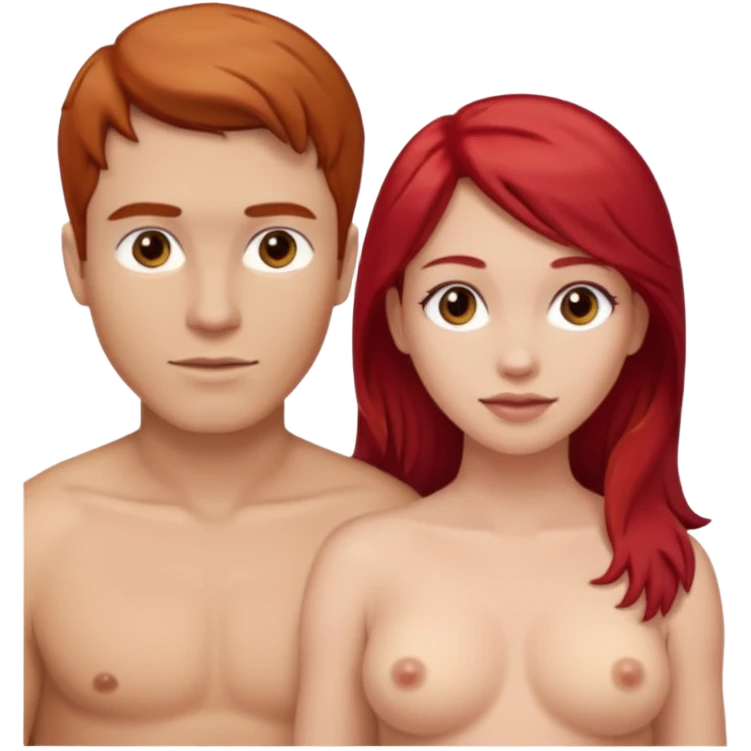 White Man with brown hair and white woman with red hair emoji with no clothes emoji