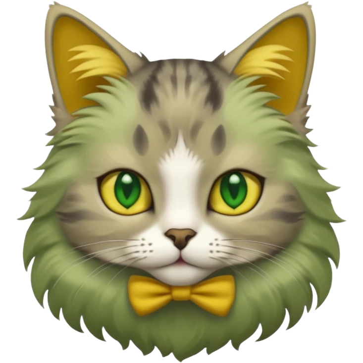 Cat with green eyes, grey and yellow face emoji