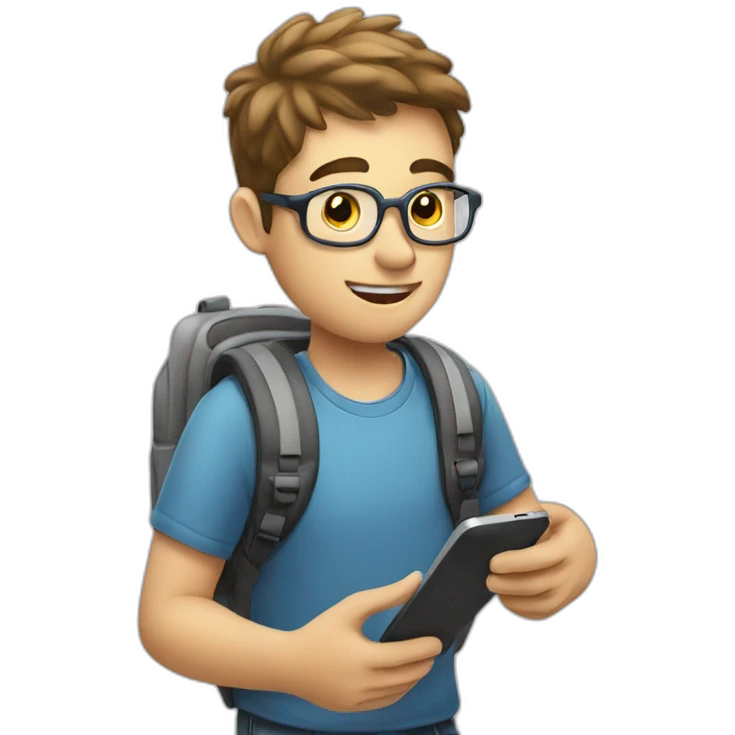 a student with a mobile phone in his hand takes an exam emoji