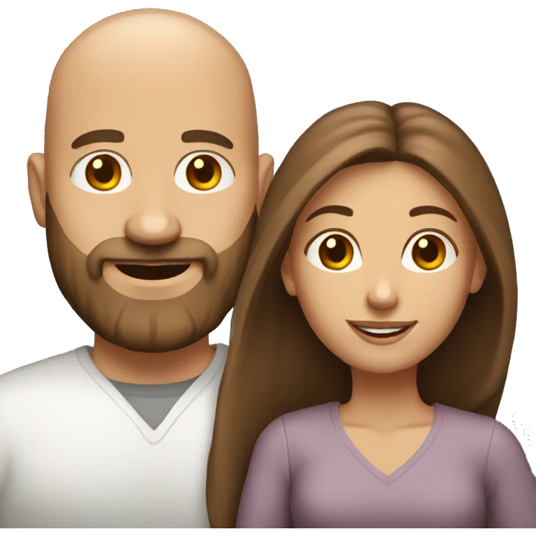 Bald beard men with his wife long brown hair  emoji