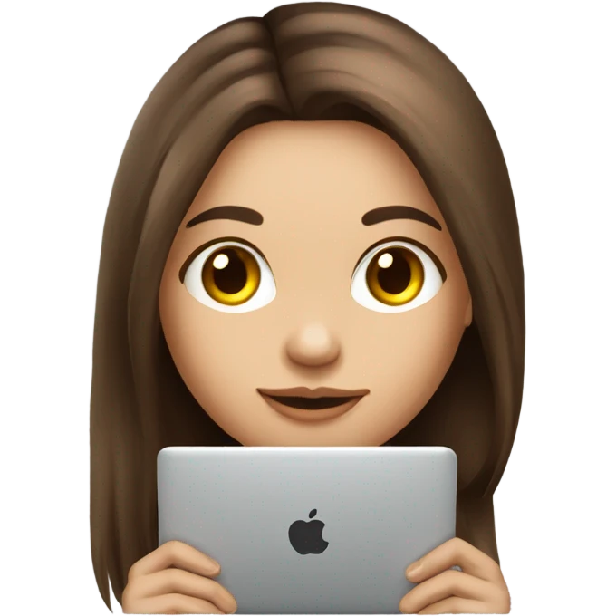 beautiful girl, with tattoo on hand, with long brown hair, straight hair, russian, with laptop emoji
