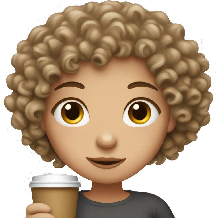 Curly haired white girl with a coffee emoji