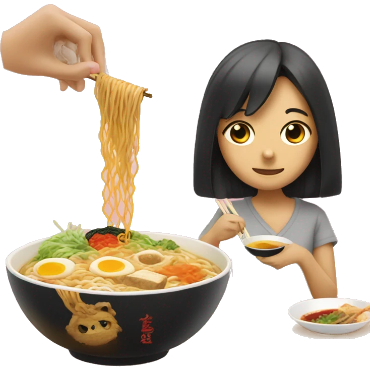 Ramen and a girl eating it emoji
