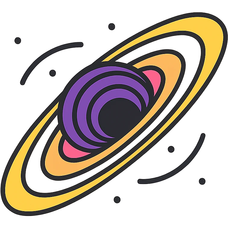 black hole icon with dramatic accretion disk and gravitational distortion, simple yet powerful, designed for icon use emoji