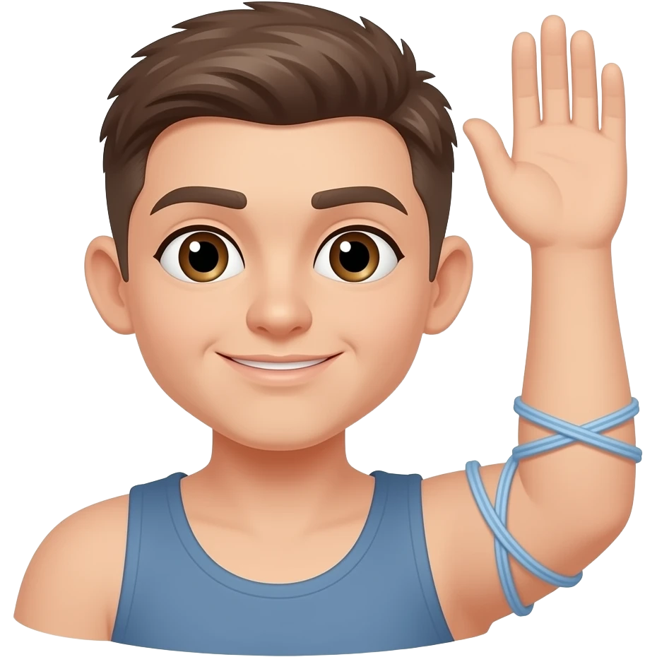 Elastic rope tied around arm where elbow meets arm but showing full arm from shoulder to hand but only gied around  right above elbow emoji