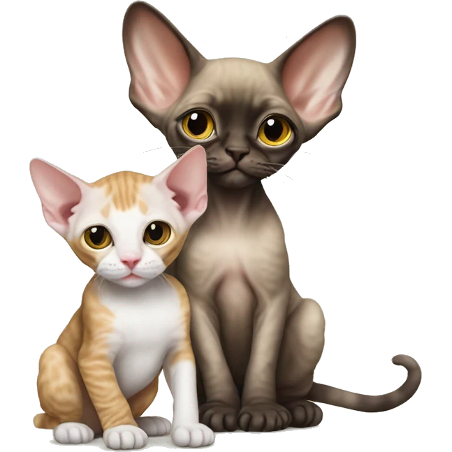Cute Devon Rex kitten sitting next to a big cute monkey  emoji