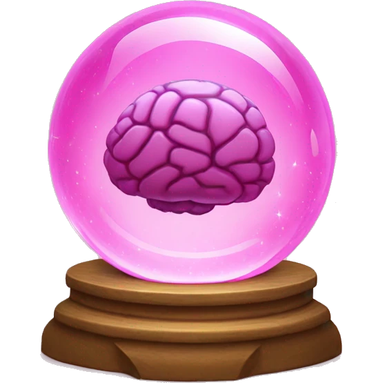 A glowing crystal ball with a pink brain inside. emoji