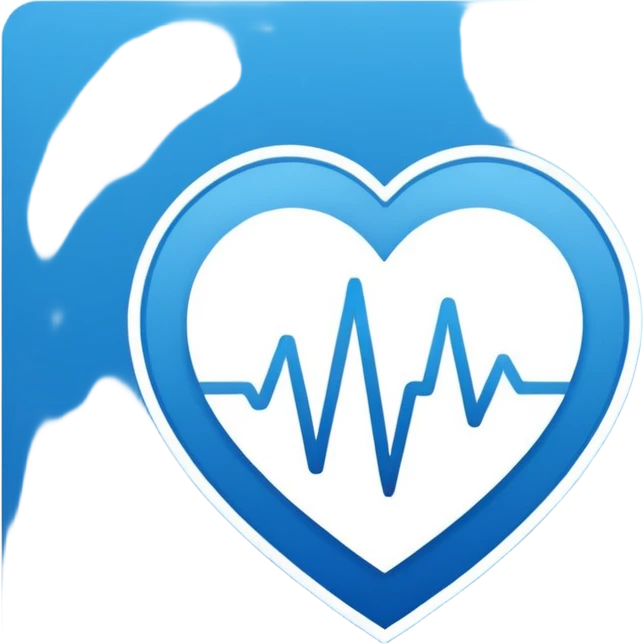 Minimal medical AI logo, heart + signal wave with AI words stilized, flat emoji style, clean, modern, blue and white emoji