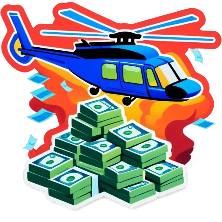 helicopter filled and raining with money emoji