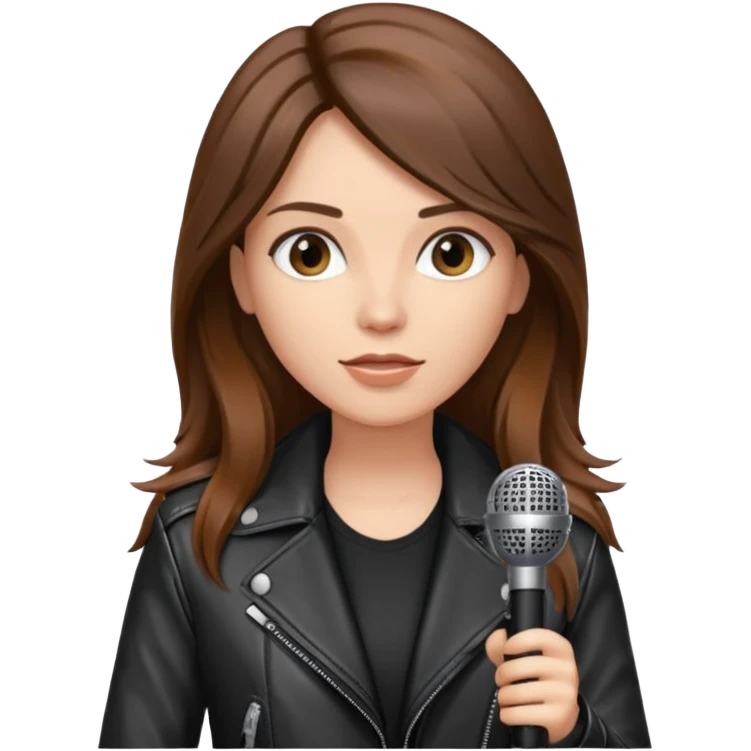 lether jacket log hair woman holding microphone emoji
