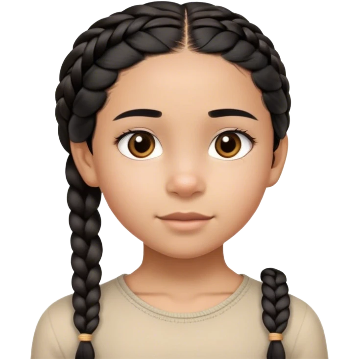 A thin 10-year-old mixed-race girl with straight black hair braided into a single plait over her shoulder and dark brown eyes emoji