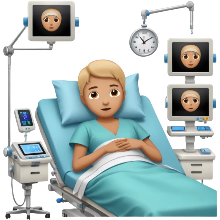 a patient waking up before a surgery, with monitors etc. A PATIENT NOT A DOCTOR emoji