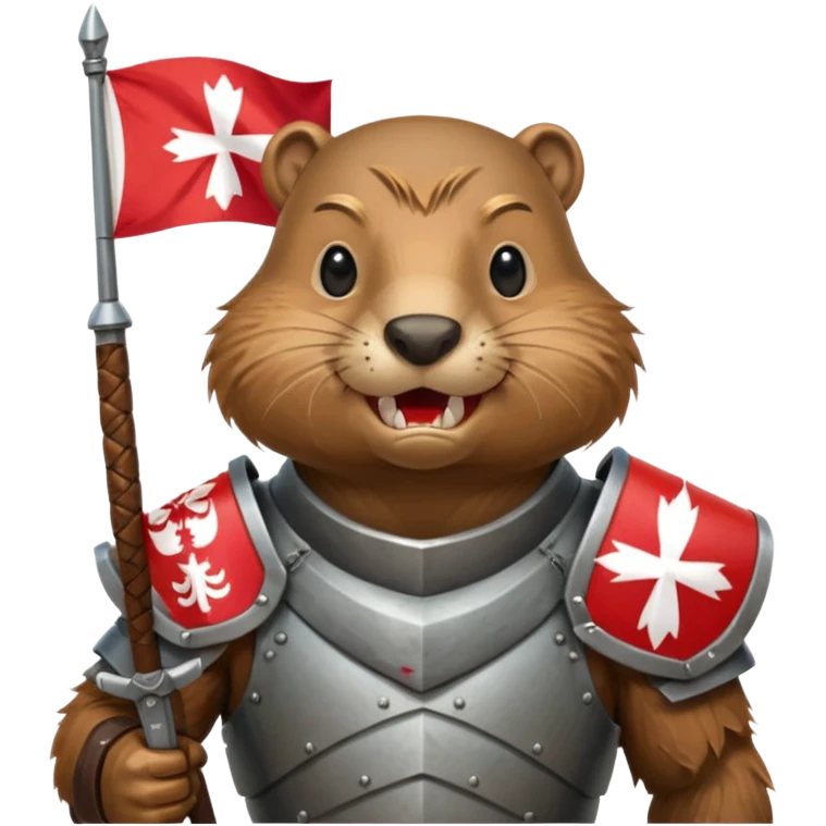 polish husaria miliatry unit but its a beaver, make him with a face like is the best fighter of all times with polish flag logo, not the whole body only the tors, show teeth emoji