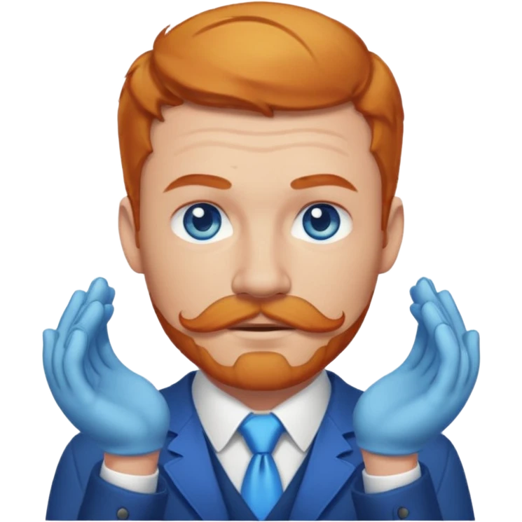 Ginger hair man with light skin tone, blue eyes, mustache bowing deeply emoji