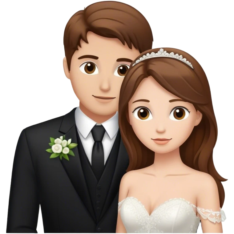 Brown hair bride and groom, black suite emoji