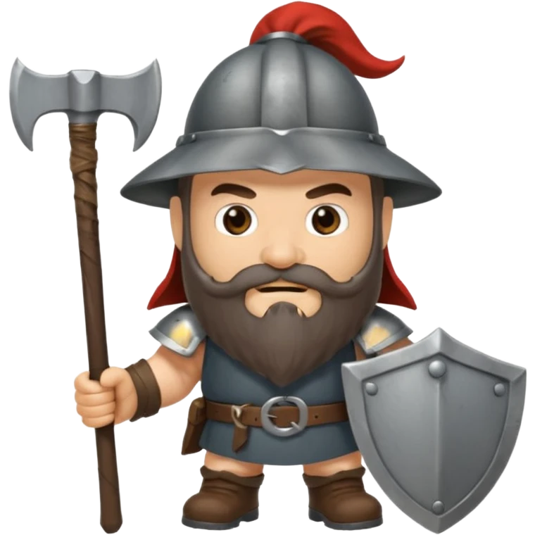 gimli lord of the rings with dark brown beard holding ax and a gray metal helmet emoji