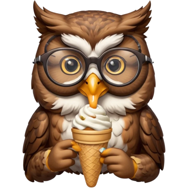 owl wearing glasses eating ice cream emoji