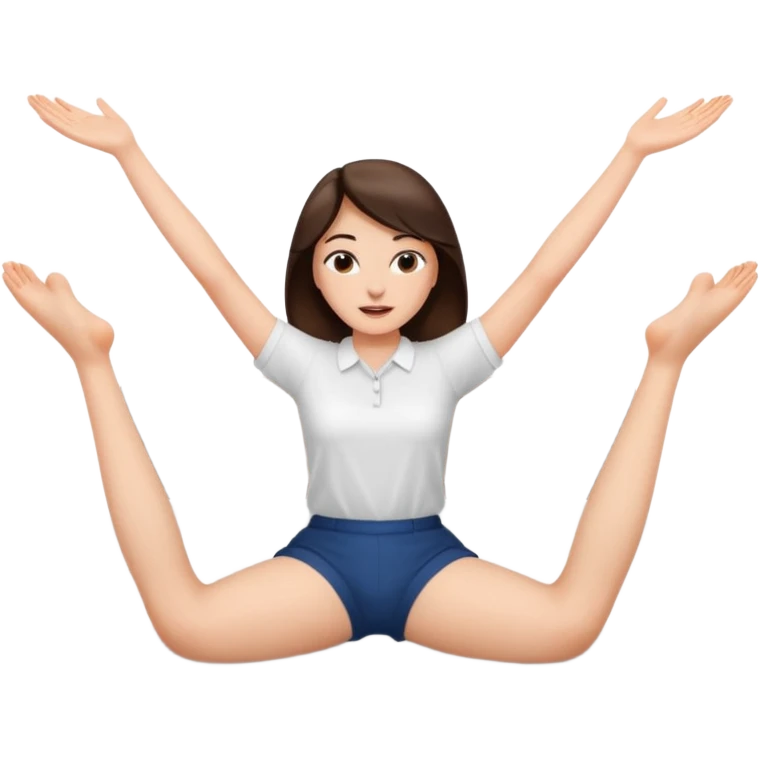 Brunette woman lying on bed with legs spread wide in the air emoji
