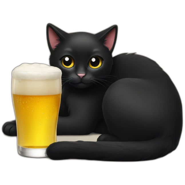 black cat drinking beer emoji