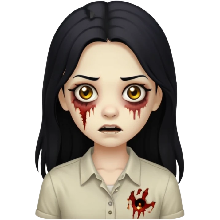 girl zombie with long black hair and beige skin and white shirt emoji