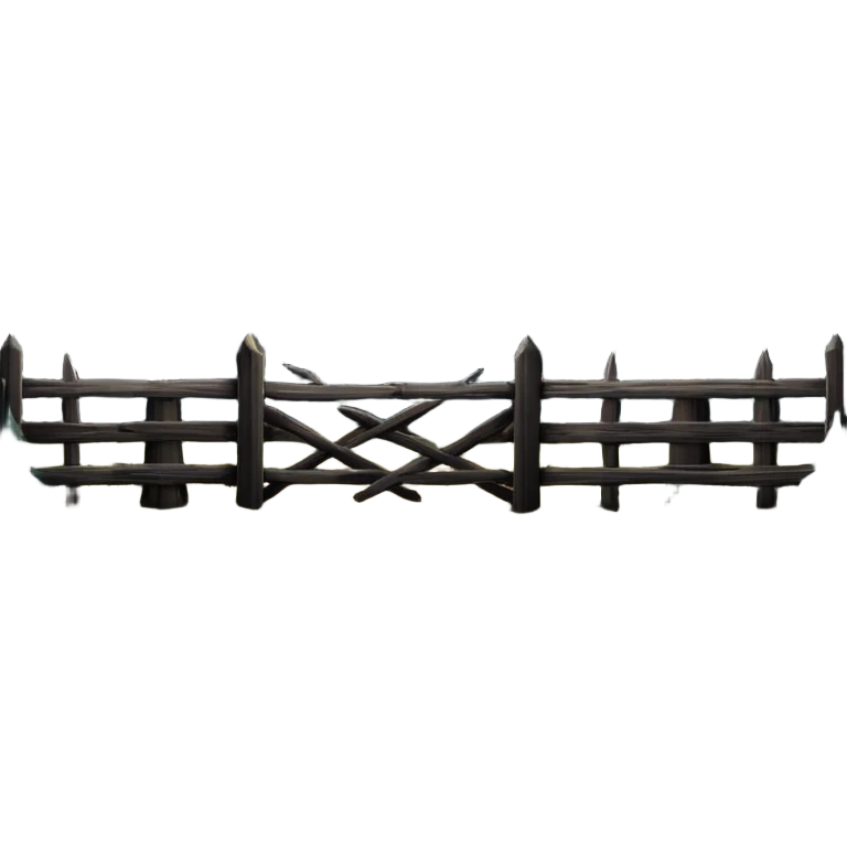 a dark, brooding forest at night, with large looming fir trees. in front of the forest is a dilapidated old farm fence. emoji