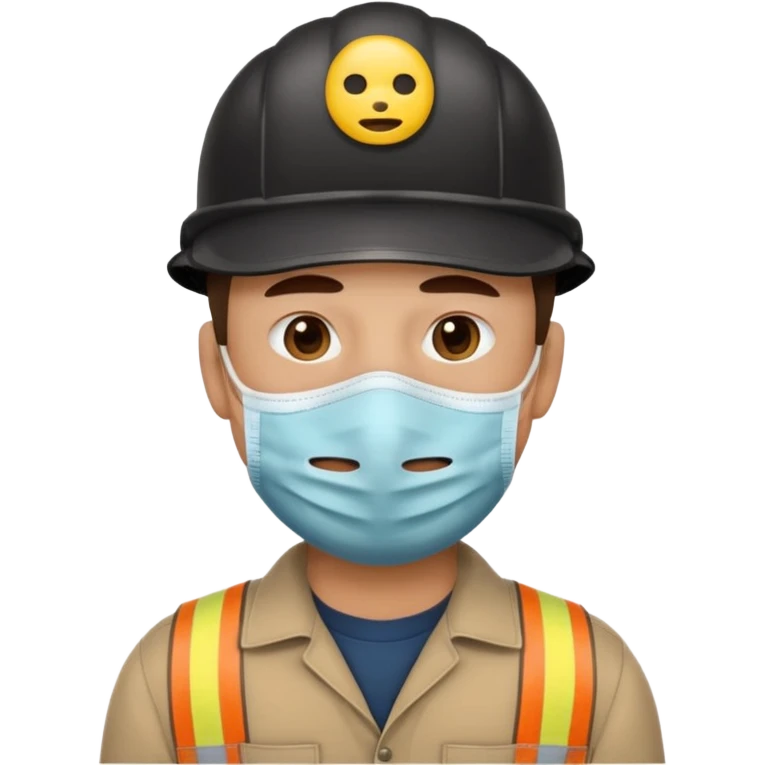 남자사람이 입에 뚫리지않은 마스크 쓰고있고, 작업복을 입고있는 이모지 emoji
