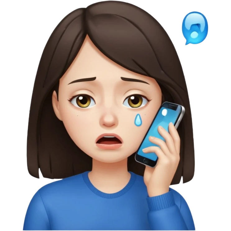 generate a brunette girl crying while taljking on a mobile phone emoji