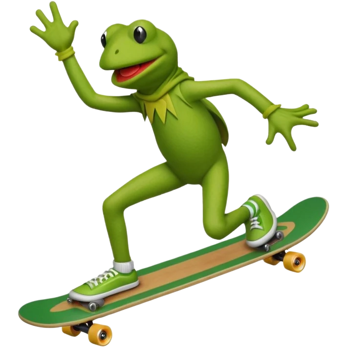 Kermit the frog wearing skateboard clothes and riding a skateboard  emoji