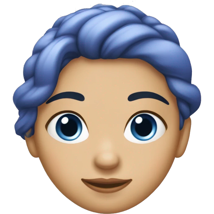 Chica a de cabello revelde blanco, de ojos azules y piel blanca. Con suéter lila emoji