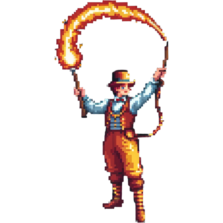 vintage circus artist with a fire whip emoji