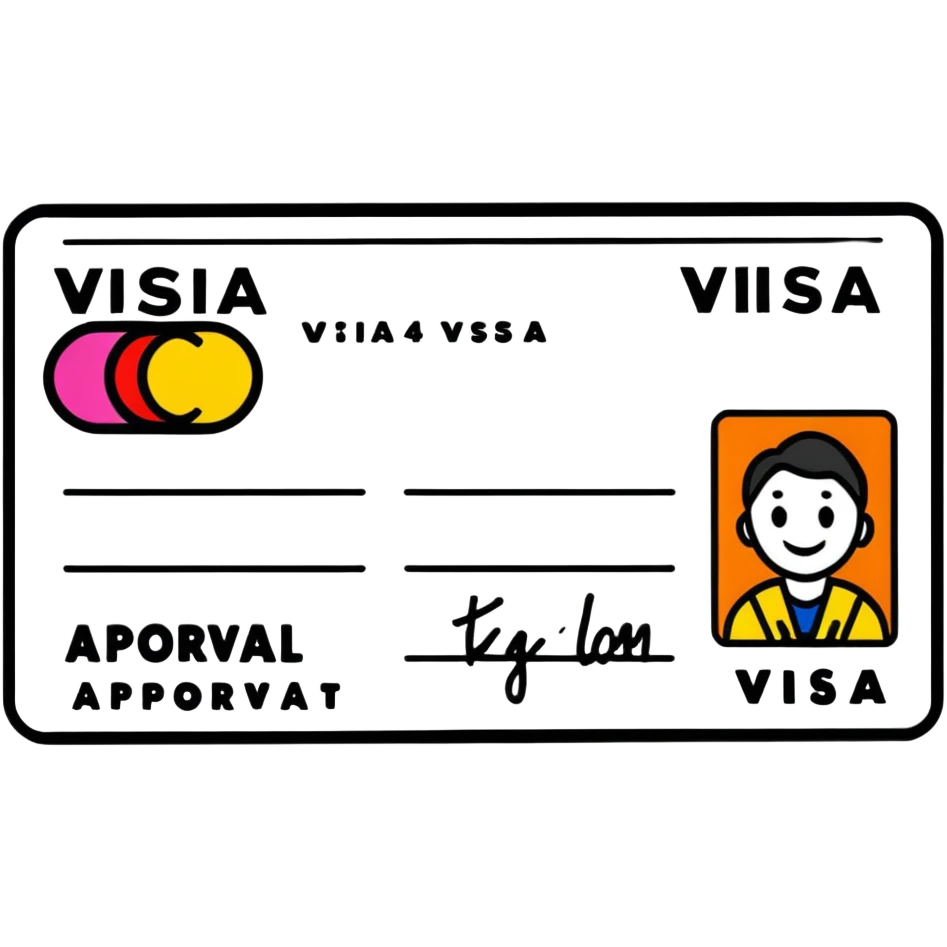 Colorful travel visa with approval stamp emoji