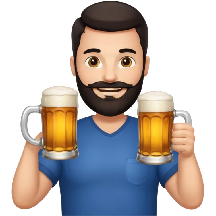 big man in lotus pose, bright skin, dark beard and dark short hair, holding beer mugs emoji