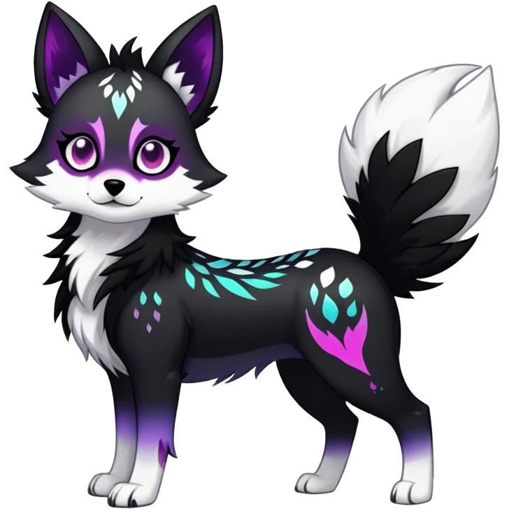 Vibrant edgy gothic Falvie-Fionbri-creature-sparkle-canine-fursona, full body, with random markings emoji
