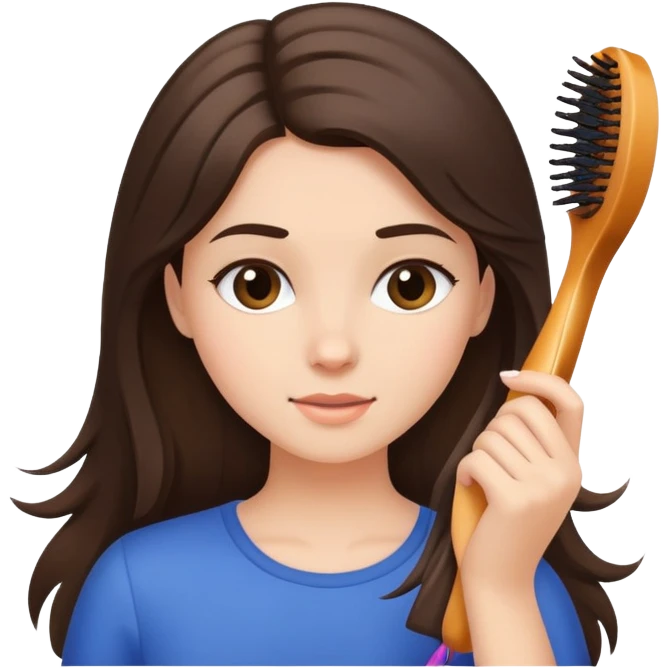 brunette girl brushing her hair emoji