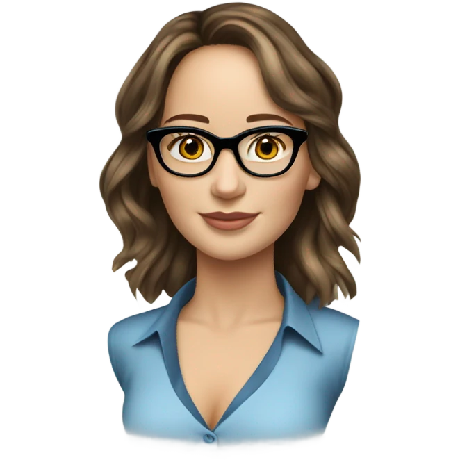 Photo of Brunette Jennifer Lawrence wearing black glasses and blue eyes talking on the phone  emoji