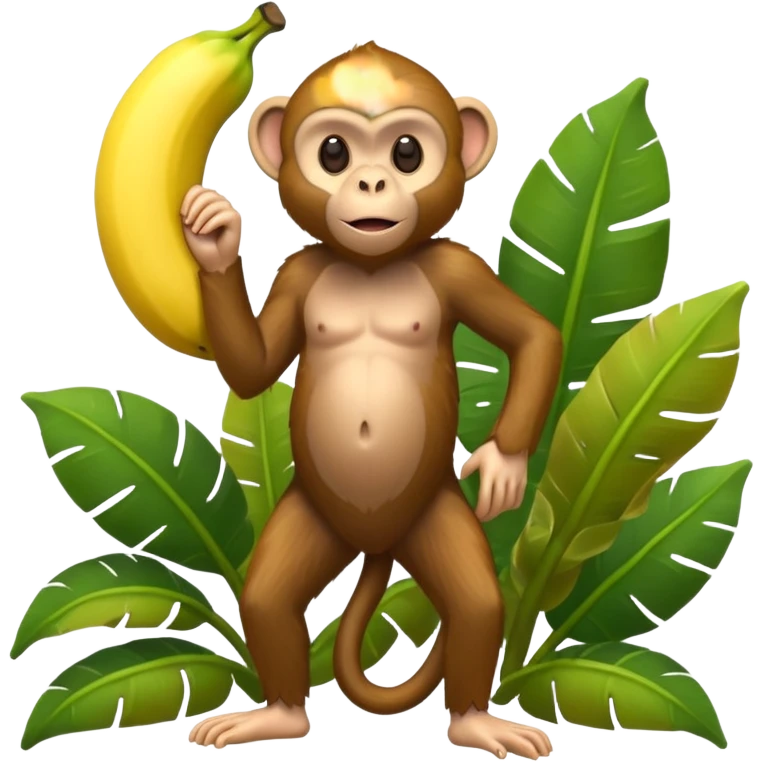It’s a monkey with a banana body, half peeled like it’s wearing the peel as clothes, standing seriously in a jungle. emoji