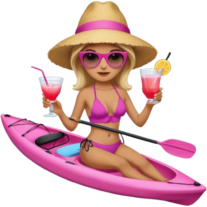 Female in pink kayak with cocktail in hand at the beach emoji