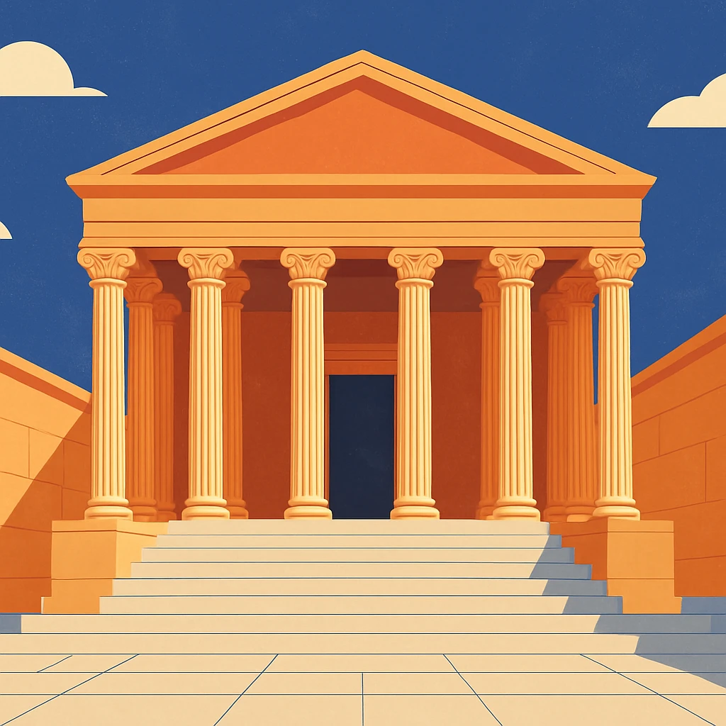 A majestic Roman temple with columns and marble steps emoji
