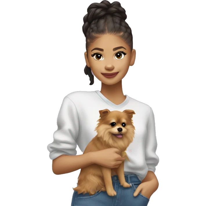 Zendaya usando ropa lila y un perrito Pomerania emoji